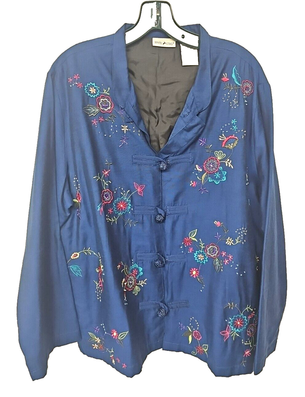 Y2K Asian Inspired Jacket Womens XL Floral Embroidered Silky Cottage Artsy